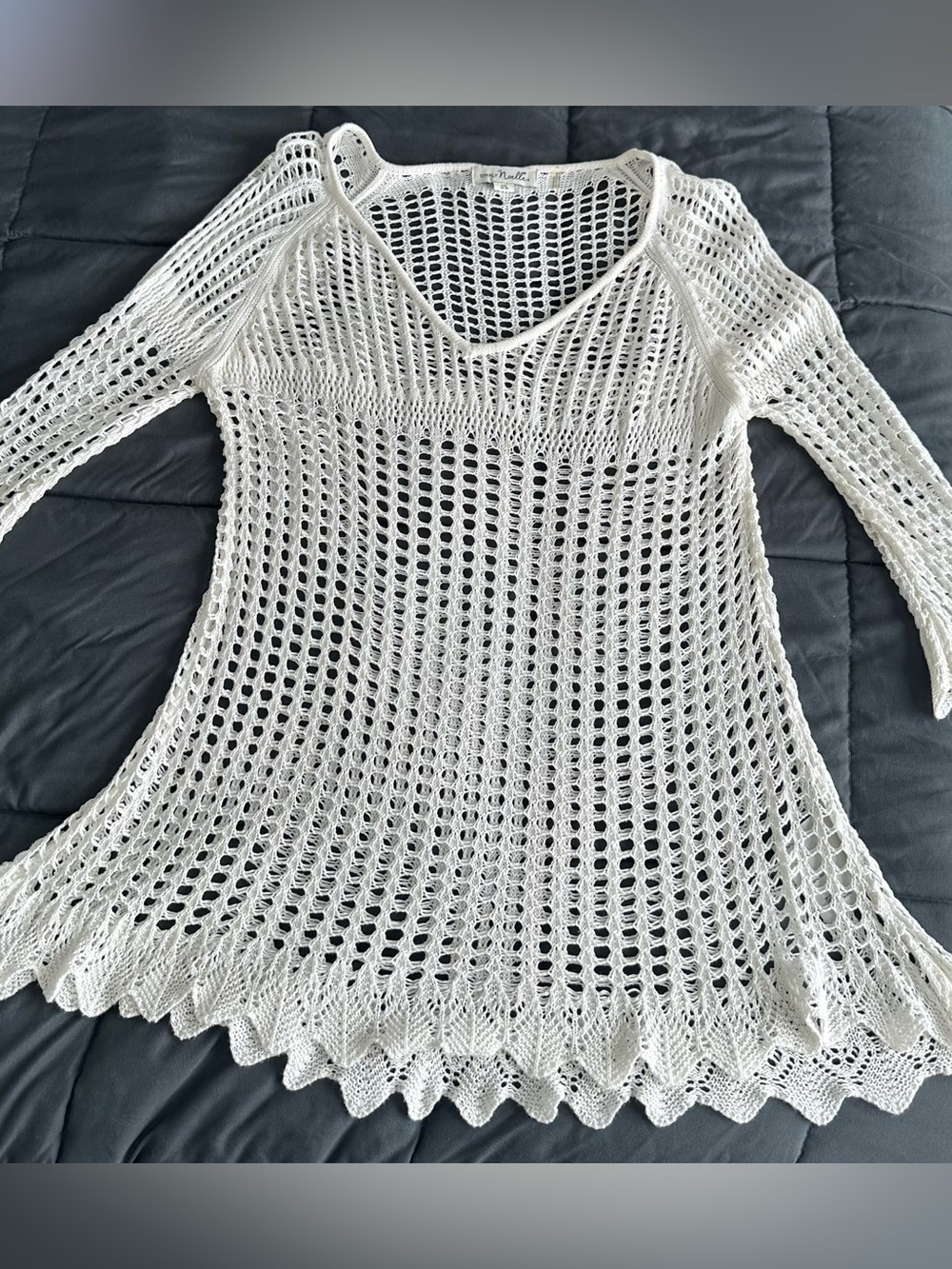 Simply Noelle White Open-Knit V-Neck Tunic Sweater